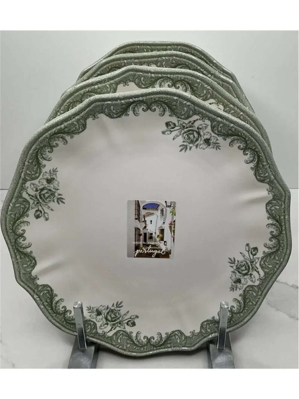 4 Matceramica Stoneware Salad Plates Green Rose Shaped 8.5” From Portugal New